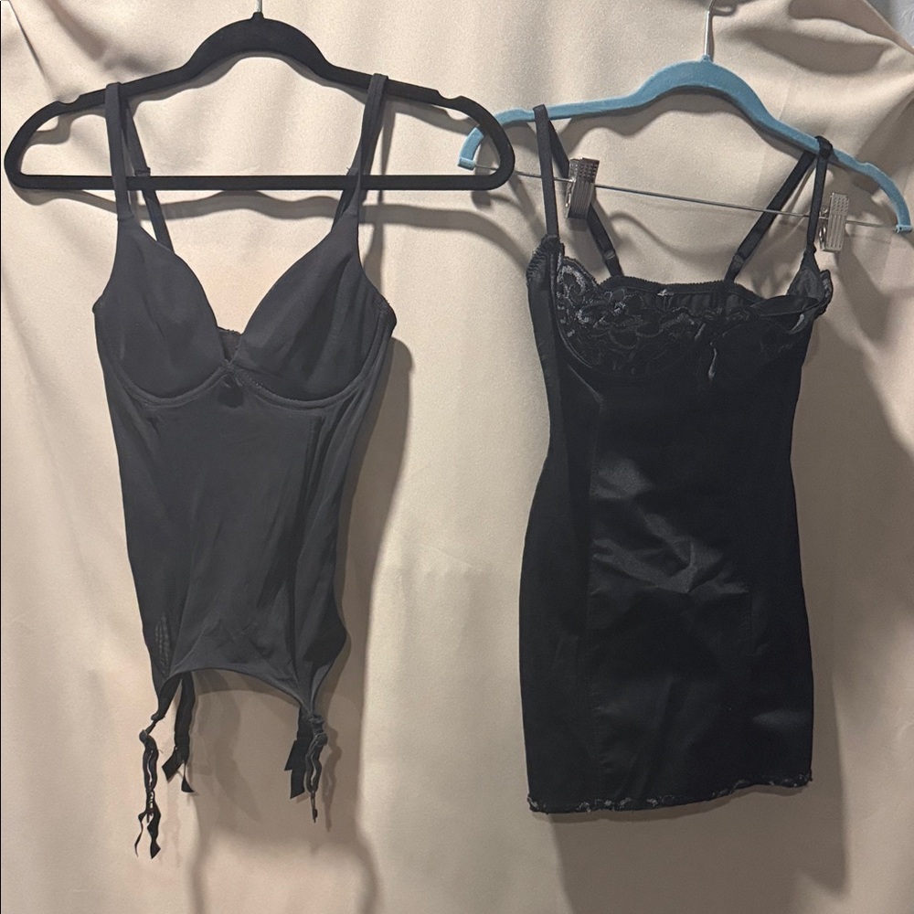 2 Pc./Black Vintage-Style Shapewear Camisole Set